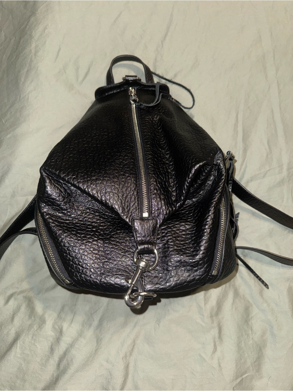 rebecca minkoff julian regular medium black pebbled leather backpack